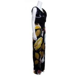 Vivienne Westwood Anglomania Black Leaf Printed Draped Tie Detail Jumpsuit S