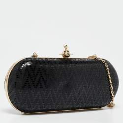 Vivienne Westwood Black Printed Patent Leather Frame Chain Clutch