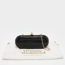 Vivienne Westwood Black Printed Patent Leather Frame Chain Clutch