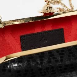 Vivienne Westwood Black Printed Patent Leather Frame Chain Clutch