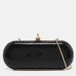Vivienne Westwood Black Printed Patent Leather Frame Chain Clutch