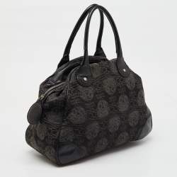 Vivienne Westwood Black Leather and Jacquard Orb Print Satchel