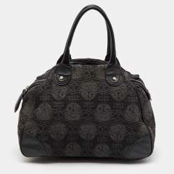 Vivienne Westwood Black Leather and Jacquard Orb Print Satchel