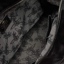 Vivienne Westwood Black Leather and Jacquard Orb Print Satchel