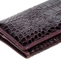 Pre Owned Vivienne Westwood Plum Croc Embossed Patent Leather Flap Continental Wallet