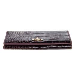 Pre Owned Vivienne Westwood Plum Croc Embossed Patent Leather Flap Continental Wallet