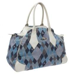 Vivienne Westwood Blue/White Printed Canvas and Leather Dome Satchel