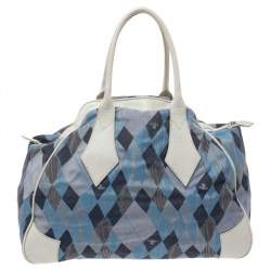Vivienne Westwood Blue/White Printed Canvas and Leather Dome Satchel
