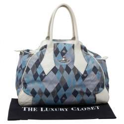 Vivienne Westwood Blue/White Printed Canvas and Leather Dome Satchel