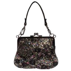 Vivienne Westwood Multicolor Lace and Glitter Kiss Lock Chain Clutch 