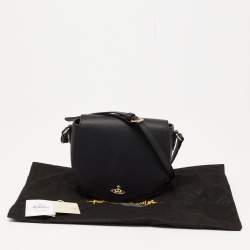 Vivienne Westwood Black Leather Flap Crossbody Bag