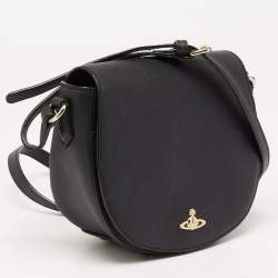 Vivienne Westwood Black Leather Flap Crossbody Bag