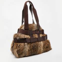 Vivienne Westwood Brown/Beige Faux Fur and Leather Satchel