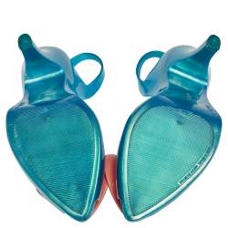 Pre Owned Vivienne Westwood Blue Rubber Melissa Red Heart Fantasy Peep Toe Heels Pumps Size 39