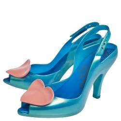 Pre Owned Vivienne Westwood Blue Rubber Melissa Red Heart Fantasy Peep Toe Heels Pumps Size 39