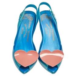 Pre Owned Vivienne Westwood Blue Rubber Melissa Red Heart Fantasy Peep Toe Heels Pumps Size 39
