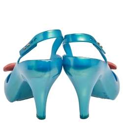 Pre Owned Vivienne Westwood Blue Rubber Melissa Red Heart Fantasy Peep Toe Heels Pumps Size 39