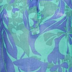 Weekend Max Mara Green/Blue Floral Print Ramie Buttoned Tunic XS