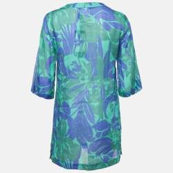 Weekend Max Mara Green/Blue Floral Print Ramie Buttoned Tunic XS