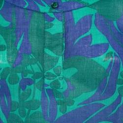 Weekend Max Mara Green/Blue Floral Print Ramie Buttoned Tunic S