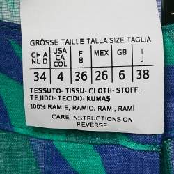 Weekend Max Mara Green/Blue Floral Print Ramie Buttoned Tunic S