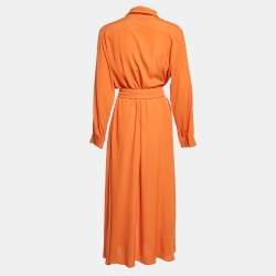 Pre Owned Weekend Max Mara Orange Crepe Pulvino Shirt Dress L