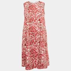 Pre Owned Weekend Max Mara Red Floral Print Cotton Alfiere Dress S