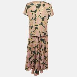 Pre Owned مجموعة تنورة وبلوزة بطبعة وردية قطن وحرير ويكند ماكس مارا صغيرة جدًا / صغيرة