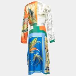 Pre Owned Weekend Max Mara Multicolored Printed Silk Midi Abil Dress XL