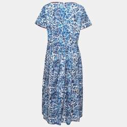 Pre Owned Weekend Max Mara Blue Floral Printed Cotton Filato Midi Dress L