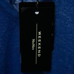 Pre Owned Weekend Max Mara Blue Linen V-Neck Zante V-Neck T-Shirt M 