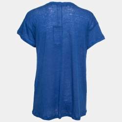 Pre Owned Weekend Max Mara Blue Linen V-Neck Zante V-Neck T-Shirt M 