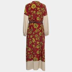 Pre Owned Weekend Max Mara Red Printed Silk Belted Maxi Dress L