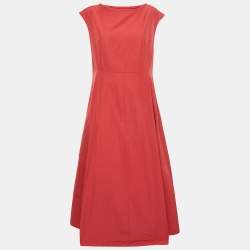 Pre Owned Weekend Max Mara Red Cotton Edam Pleated Dress L