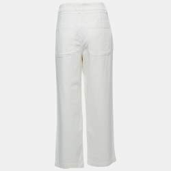 Pre Owned Weekend Max Mara Cream Cotton Afelio Plazzo Trousers M / Waist 34"