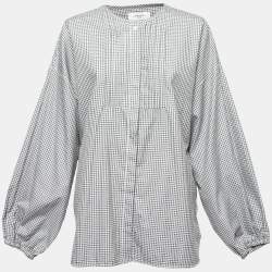 Weekend Max Mara Black Checked Cotton Pleated Front Blouse L