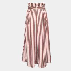 Pre Owned Weekend Max Mara Red Striped Cotton Belted Maxi Skirt S