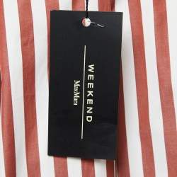 Pre Owned Weekend Max Mara Red Striped Cotton Belted Maxi Skirt S