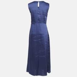 Pre Owned Weekend Max Mara Navy Blue Linen Blend Sleeveless Maxi Dress L