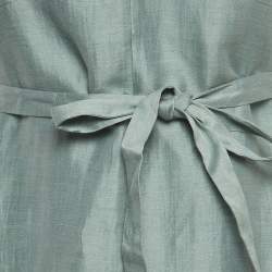 Pre Owned Weekend Max Mara Green Linen Blend Belted Gordon Midi Dress