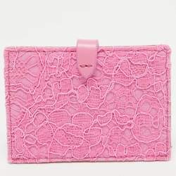 Pre Owned Weekend Max Mara Pink Lace and Leather Card Holder