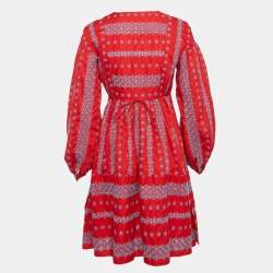 Pre Owned Weekend Max Mara Red Broderie Anglaise Cotton Midi Dress M