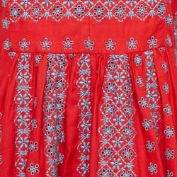Pre Owned Weekend Max Mara Red Broderie Anglaise Cotton Midi Dress M