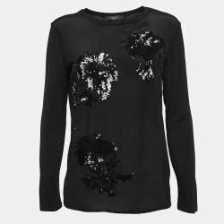 Weekend Max Mara Sequin Embellished Crepe and Knit Top M