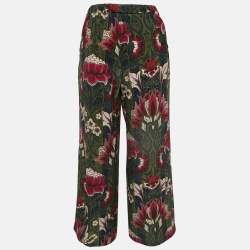 Weekend Max Mara Green Floral Print Silk Wide-Leg Pants S