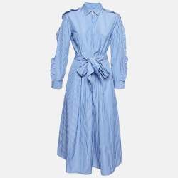 Weekend Max Mara Blue Striped Cotton Long Shirt Dress M