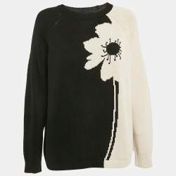 Weekend Max Mara Black/Off-White Intarsia Knit Long Sleeve Sweater L