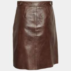 Pre Owned Weekend Max Mara Brown Leather Mini Skirt XS