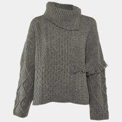 Weekend Max Mara Grey Cable Knit Tasseled Turtleneck Sweater M