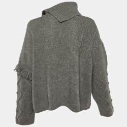 Weekend Max Mara Grey Cable Knit Tasseled Turtleneck Sweater M